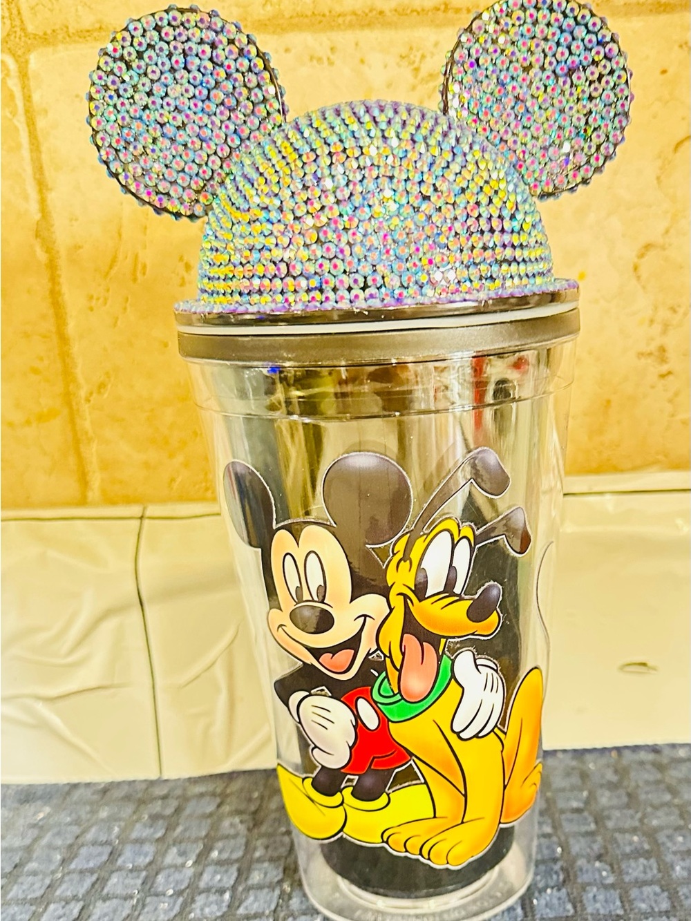 Disney Mickey & Pluto Rhinestone Ears Travel Tumbler - Iridescent